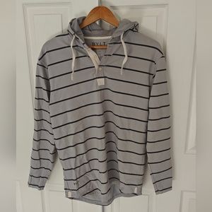 Bylt Drop Cut Lux Hooded Henley - Mens Medium Grey Striped